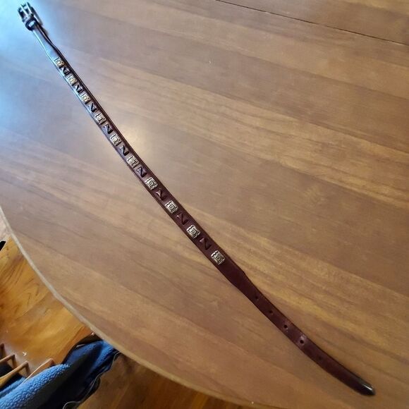 Fossil Womens Brown Leather Belt Size Small 37" Stud And Braid. 1" wide. BT2139 - Picture 6 of 12